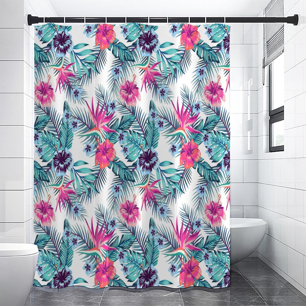 Neon Hibiscus Tropical Pattern Print Premium Shower Curtain