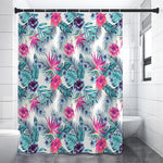 Neon Hibiscus Tropical Pattern Print Premium Shower Curtain