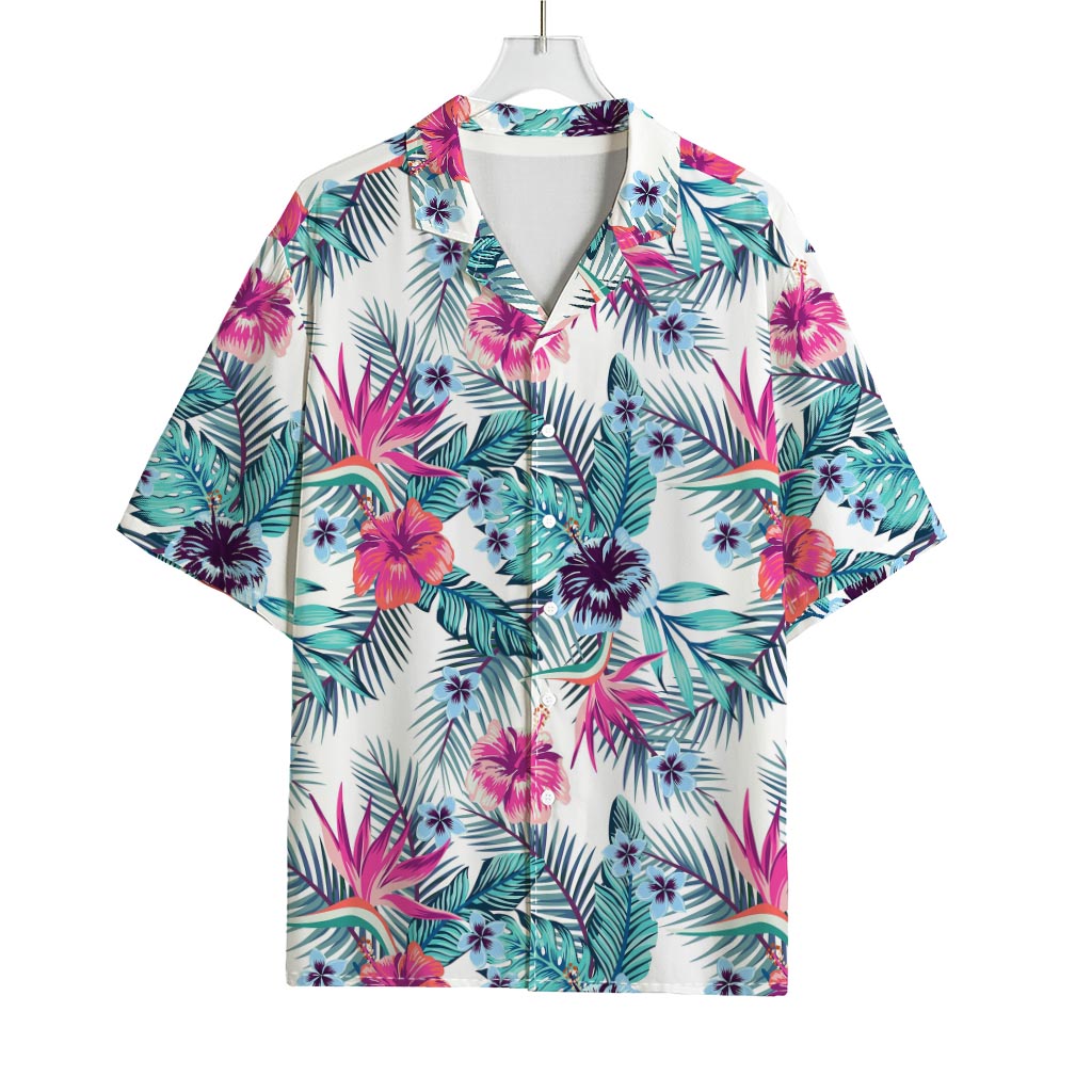 Neon Hibiscus Tropical Pattern Print Rayon Hawaiian Shirt
