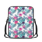 Neon Hibiscus Tropical Pattern Print Rectangular Crossbody Bag
