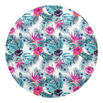 Neon Hibiscus Tropical Pattern Print Round Blanket