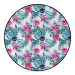 Neon Hibiscus Tropical Pattern Print Round Floor Mat