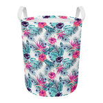 Neon Hibiscus Tropical Pattern Print Round Laundry Basket