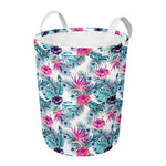 Neon Hibiscus Tropical Pattern Print Round Laundry Basket