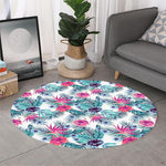 Neon Hibiscus Tropical Pattern Print Round Rug