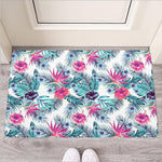 Neon Hibiscus Tropical Pattern Print Rubber Doormat