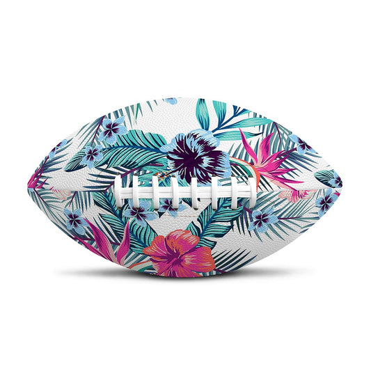 Neon Hibiscus Tropical Pattern Print Rugby Ball
