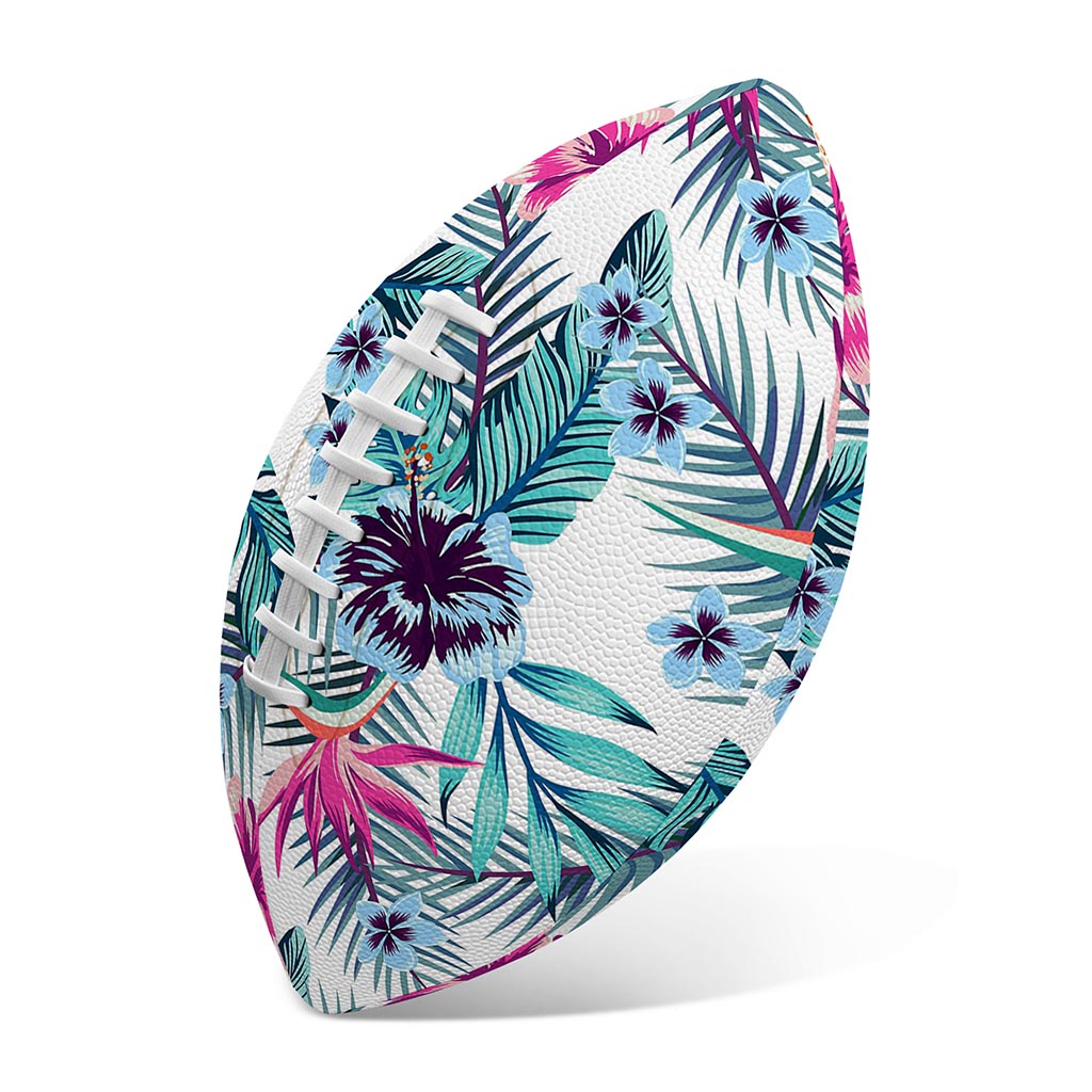 Neon Hibiscus Tropical Pattern Print Rugby Ball