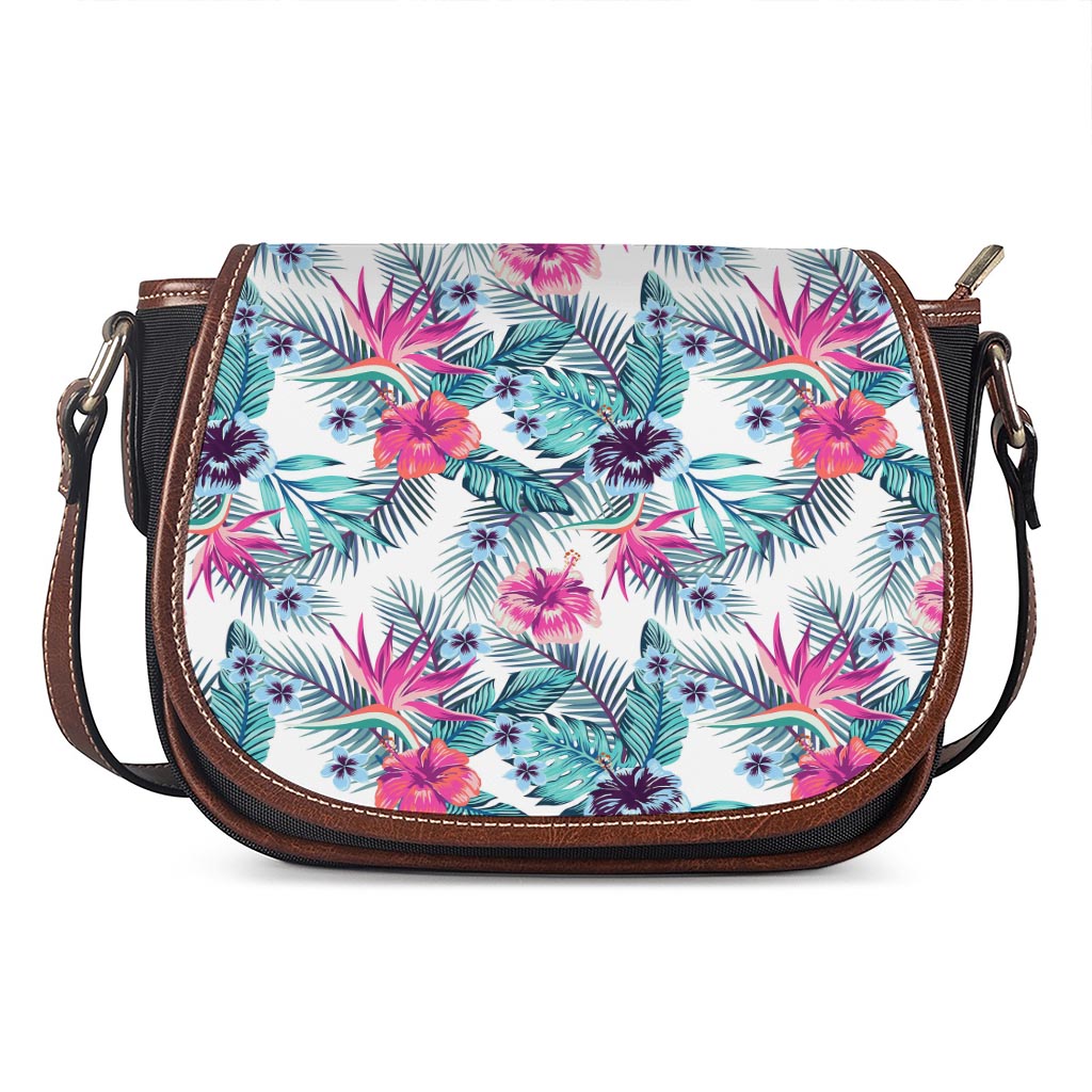 Neon Hibiscus Tropical Pattern Print Saddle Bag