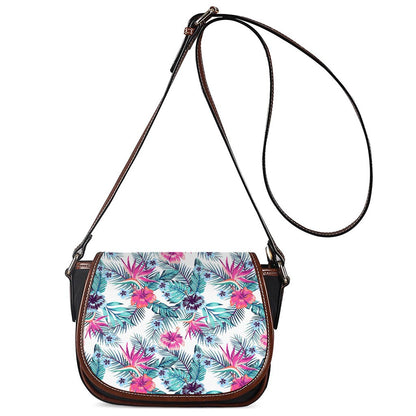 Neon Hibiscus Tropical Pattern Print Saddle Bag