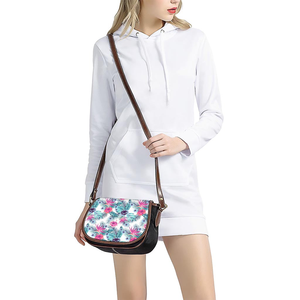 Neon Hibiscus Tropical Pattern Print Saddle Bag