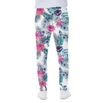 Neon Hibiscus Tropical Pattern Print Scuba Joggers