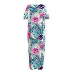 Neon Hibiscus Tropical Pattern Print Short Sleeve Long Nightdress