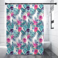 Neon Hibiscus Tropical Pattern Print Shower Curtain