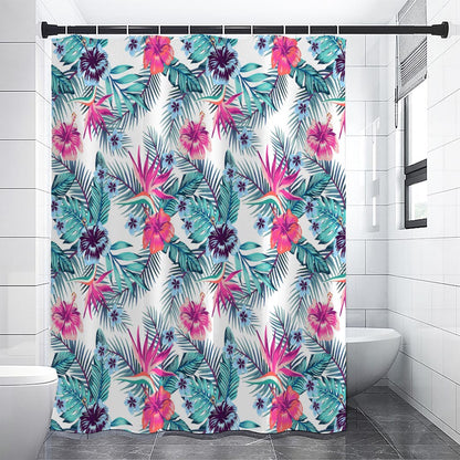 Neon Hibiscus Tropical Pattern Print Shower Curtain