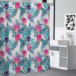Neon Hibiscus Tropical Pattern Print Shower Curtain
