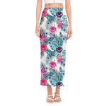 Neon Hibiscus Tropical Pattern Print Side Slit Maxi Skirt
