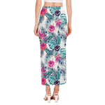 Neon Hibiscus Tropical Pattern Print Side Slit Maxi Skirt