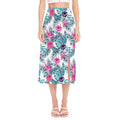 Neon Hibiscus Tropical Pattern Print Side Slit Midi Skirt