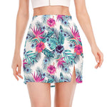 Neon Hibiscus Tropical Pattern Print Side Slit Mini Skirt