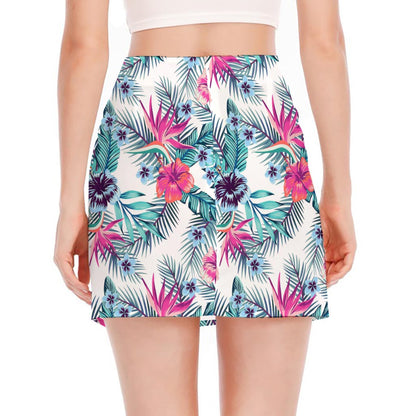 Neon Hibiscus Tropical Pattern Print Side Slit Mini Skirt