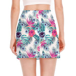 Neon Hibiscus Tropical Pattern Print Side Slit Mini Skirt