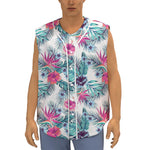 Neon Hibiscus Tropical Pattern Print Sleeveless Baseball Jersey
