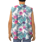 Neon Hibiscus Tropical Pattern Print Sleeveless Baseball Jersey