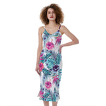 Neon Hibiscus Tropical Pattern Print Slim Fit Midi Cami Dress