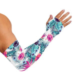Neon Hibiscus Tropical Pattern Print Sun Protection Arm Sleeves