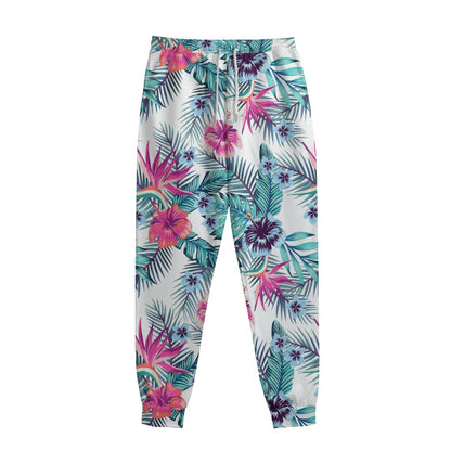 Neon Hibiscus Tropical Pattern Print Sweatpants