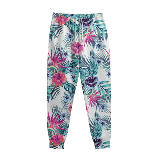 Neon Hibiscus Tropical Pattern Print Sweatpants