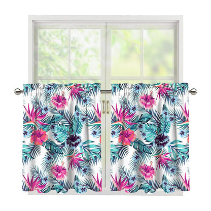 Neon Hibiscus Tropical Pattern Print Tier Curtains