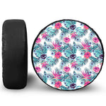 Neon Hibiscus Tropical Pattern Print Tire Cover