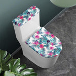 Neon Hibiscus Tropical Pattern Print Toilet Lid And Tank Cover Set