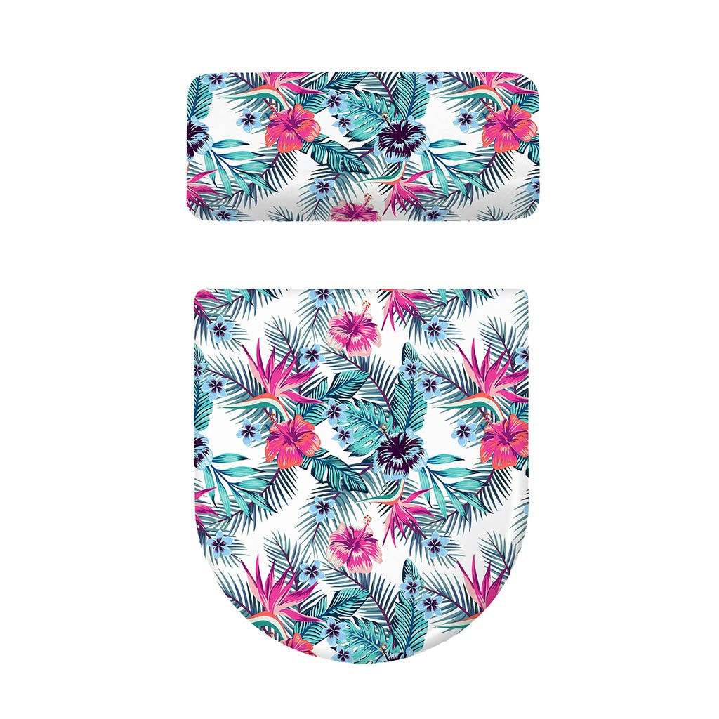Neon Hibiscus Tropical Pattern Print Toilet Lid And Tank Cover Set