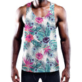Neon Hibiscus Tropical Pattern Print Men's Workout Tank Top