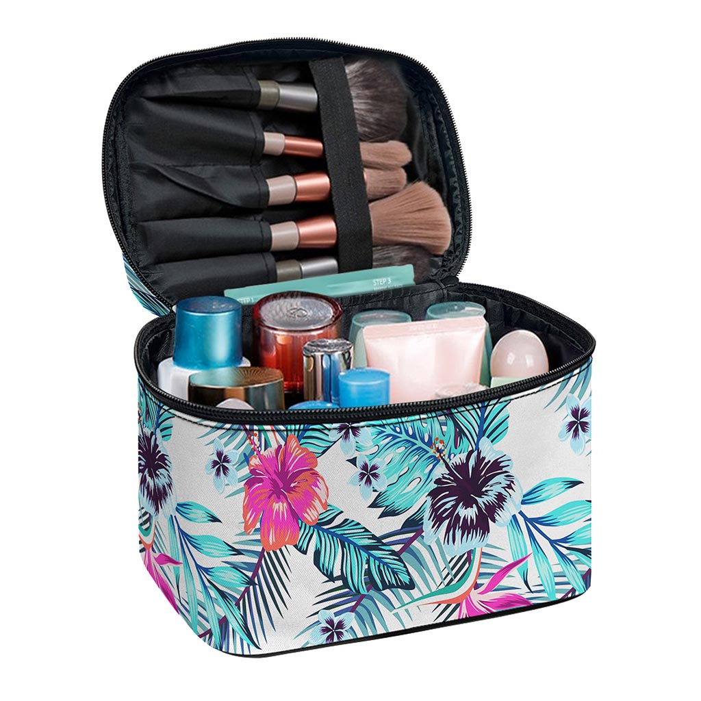 Neon Hibiscus Tropical Pattern Print Travel Makeup Bag