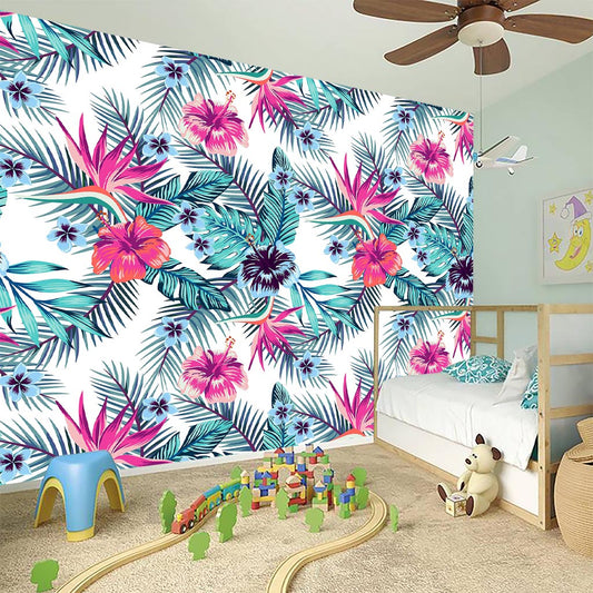 Neon Hibiscus Tropical Pattern Print Wall Sticker