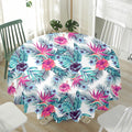 Neon Hibiscus Tropical Pattern Print Waterproof Round Tablecloth