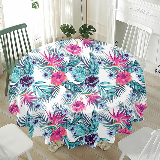 Neon Hibiscus Tropical Pattern Print Waterproof Round Tablecloth