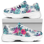 Neon Hibiscus Tropical Pattern Print White Chunky Shoes