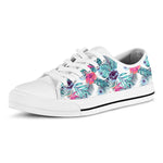 Neon Hibiscus Tropical Pattern Print White Low Top Sneakers