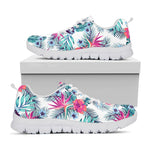 Neon Hibiscus Tropical Pattern Print White Running Shoes