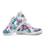 Neon Hibiscus Tropical Pattern Print White Running Shoes