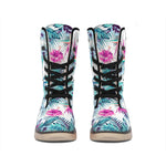 Neon Hibiscus Tropical Pattern Print Winter Boots