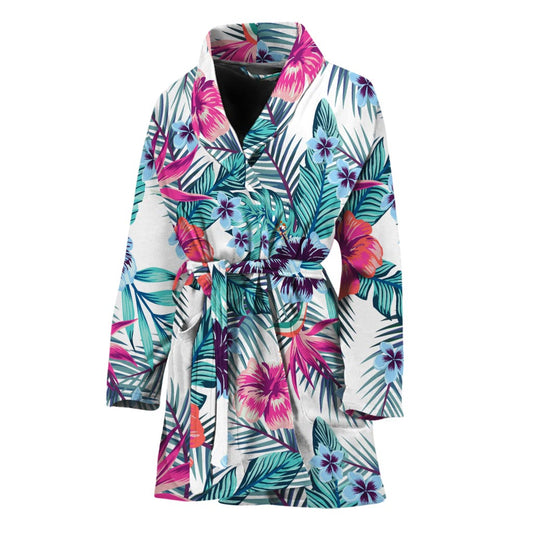 Neon Hibiscus Tropical Pattern Print Women's Bathrobe