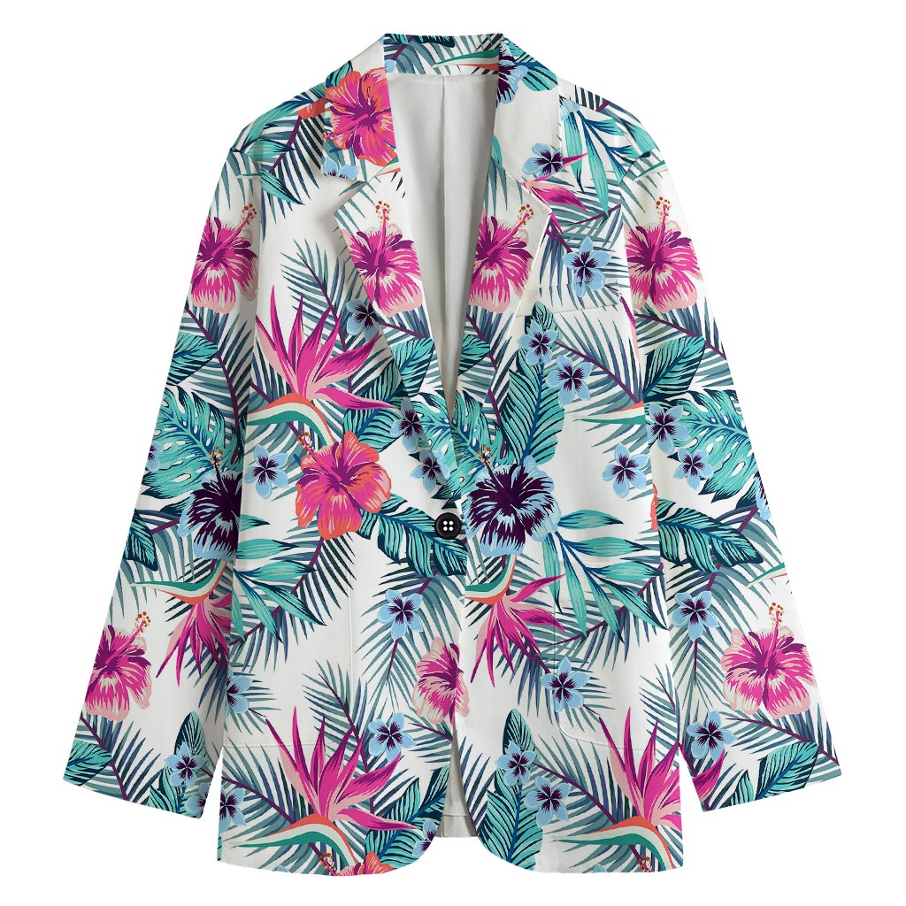 Neon Hibiscus Tropical Pattern Print Women's Blazer