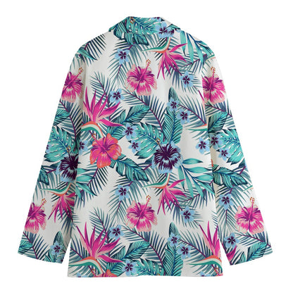 Neon Hibiscus Tropical Pattern Print Women's Blazer
