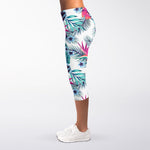 Neon Hibiscus Tropical Pattern Print Women's Capri Leggings